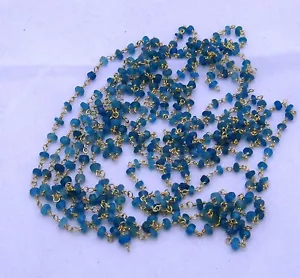 Cadena de cuentas estilo rosario apatita de 3 pies-enchapada en oro plata esterlina 24k - Imagen 1 de 4