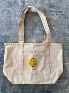 Beige gelbe Happy Face Tragetasche aus Baumwolle Canvas - Bild 1 von 5