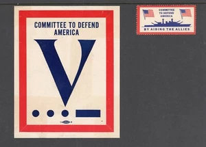 WW II COMMITTEE TO DEFEND AMERICA POSTER STAMP & WINDOW LABEL - Picture 1 of 1