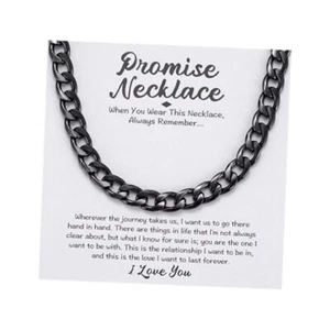 Promise Cuban Chain Necklace, Promise Gift for Him, Mens 7mm Thick Cuban Link - Picture 1 of 8