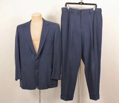 Men's VTG 50s 2 PC Blue Wool 2 Button Suit Sz M 1950s Drop Loop Pants - Image 1 of 4