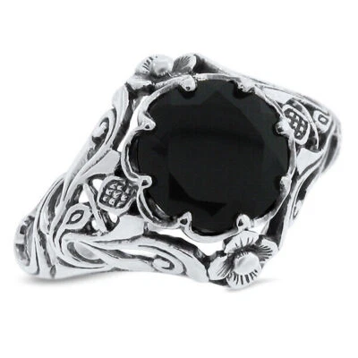 ART NOUVEAU STYLE "SCOTTISH THISTLE" BLACK ONYX  925 STERLING SILVER RING   761X - Image 1 of 4