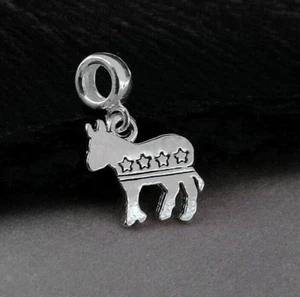 Silver Democrat Donkey Dangle Charm - Democrat Charm fits European Bracelets - Picture 1 of 1