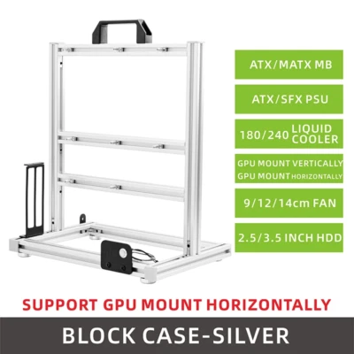 METALFISH Open Frame PC Case ATX/M-ATX Aluminum Horizontal/Vertical GPU Mount - Image 1 of 4