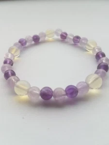Light and dark amethyst and opalite gemstone stretch bracelet - Picture 1 of 3