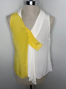 Anthropologie Maeve Seide Tank Top Shirt Gr. 8 Bluse Ärmel gelb weiß - Bild 1 von 8