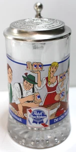 Vintage Pabst Blue Ribbon Brewing. Co.1844 Glass Beer stein w/lid West Germany - Picture 1 of 8