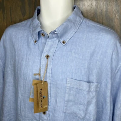 Camisa Tailor Vintage Para Hombre 2XL Azul 100% Lino Cuadros Puños Abatibles Bolsillo Frontal NUEVA Foto 1 de 4