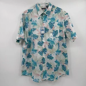 Van Heusen Shirt Men XL NEW Blue Hawaiian Tropical Button Up Short Sleeve Cotton - Picture 1 of 11