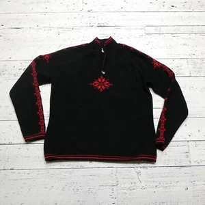 Neve Designs Wool Sweater Womens Medium Black 1/4 Zip Pure Wool Nordic Fair Isle - Picture 1 of 7