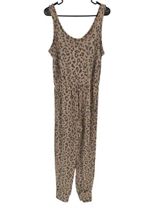 Hippie Rose Medium Jumpsuit Romper Pockets Juniors Tan Animal Print Leopard NWT - Picture 1 of 7
