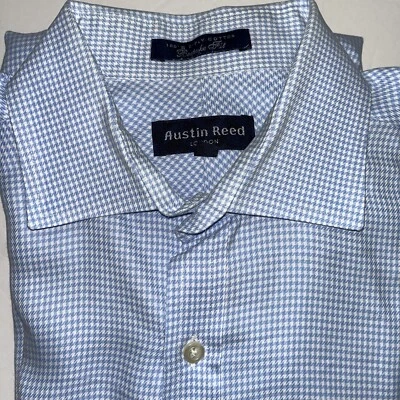 Camisa Austin Reed Talla Grande Azul Cielo Ajuste Bispoke Micro Pata de Gallo 2 Capas Algodón Foto 1 de 4