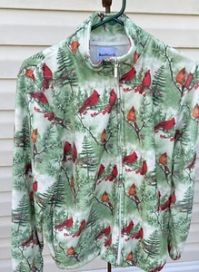 vintage Bon Worth  red birds Fleece Zip Up Jacket (P) - Picture 1 of 8