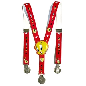 Warner Bros Looney Tunes Tweety Bird Kids Pants Suspenders Yellow Red Stretchy - Picture 1 of 17