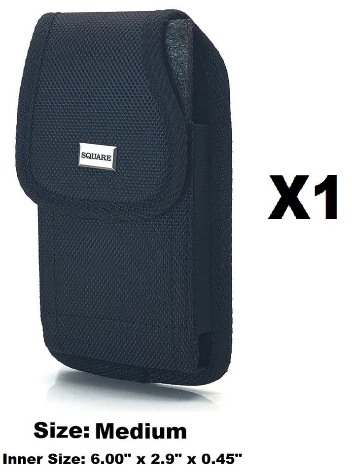 Medium Vertical Rugged Nylon Pouch with Metal Clip & Belt Loop Holster (Black) - Image 1 of 1