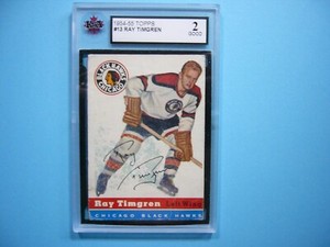 1954/55 TOPPS NHL HOCKEY CARD #13 RAY TIMGREN KSA 2 GD 54/55 TOPPS