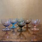 Vintage Crystal Etched Coloured Desert Bowls Set Of Six
