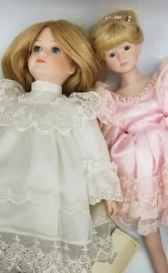 2 Porcelain doll bundle pink ballerina and white dress Hope blonde doll stands - Picture 1 of 12