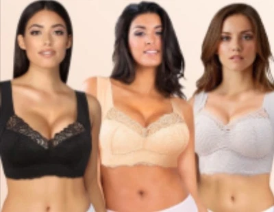 ExSecret - Conjunto de sujetador recortado de encaje sin costuras figura completa 3 negro, beige y gris 2XL  Foto 1 de 3