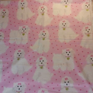 1 yard 23" White Poodles Tossed Cotton Flannel Fabric Hearts & Bows - Picture 1 of 13