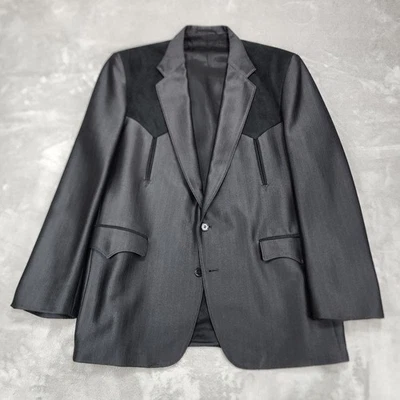 Blazer Circle S Western Sport Coat masculino 44R preto camurça sintética jugo feito nos EUA - Imagem 1 de 4