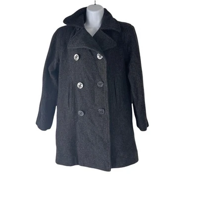 Abrigo para mujer Weather Tamer talla pequeña gris doble botonadura 100 % lana guisante Foto 1 de 4