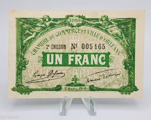 France AU Rare Banknote 1 Franc 1916  Orleans Chamber of Commerce ~ WWI - Picture 1 of 2