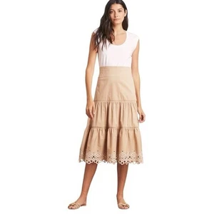 Veronica Beard Jeans Amaia Stufen Ösen weiß hellbraun Kombi Midikleid Medium - Bild 1 von 13