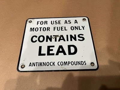 PLACA DE COMBUSTÍVEL VINTAGE ORIGINAL DUPLA FACE PORCELANA EM AÇO "CONTÉM CHUMBO" 6 x 7 - Imagem 1 de 3