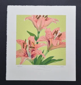 1998 GARY BUKOVNIK Bleistift signiert nummeriert "Tigerlilie" Lithographie #146/200 - Bild 1 von 3