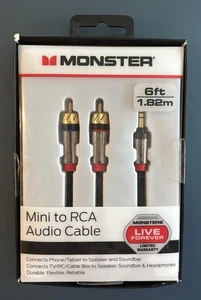 Monster 6-FT 1.82M MINI TO RCA AUDIO CABLE 3.5mm Phone Tablet Speaker TV PC HQ - Picture 1 of 2