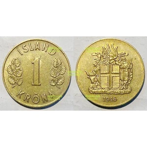 Iceland island 1 krona 1946 22mm brass COIN AU - Picture 1 of 1