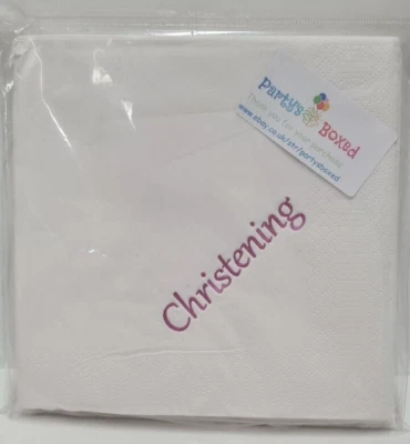 Pink Christening Party Celebration Serviette Napkins x15 Decoration Happy 33cm - Image 1 of 4