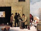 Oil painting George-Henry-Durrie-Settling-a-Bill rural landscape &amp; farmers dog