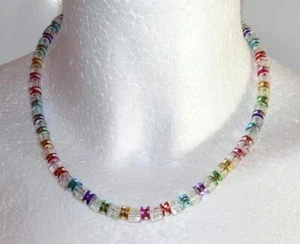 Halskette Walzen Glas crash weiß Aluminium Rondelle farbig bunt mehrfarbig  115c - Bild 1 von 6