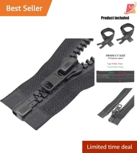 2PCS 27-Inch Heavy Duty Black Plastic Separating Zippers for Coats & Crafts - Picture 1 of 8