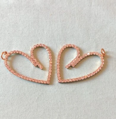 Vintage Prong Set Austrian Crystal Gold Tone Heart Pendant Pair Set Valentine  - Image 1 of 4