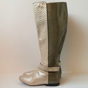 Le Dive by Due Farina Patent Leather Knee High Boots 7.5 in Green/Gold