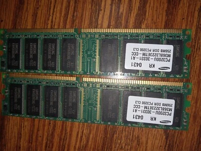 2x256MB PC-3200 DDR-400 Samsung memory RAM M368L3223FTN-CCC DDR1 - Image 1 of 2