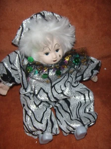 MARDI GRAS Porcelana Payaso Arlequín Bufón Vintage Estante Cuidador Muñeca 8"X 5" - Imagen 1 de 1