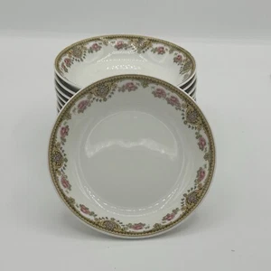 "Salsa de cereales vintage Michelaud Limoges Francia Berry 5,25"" tazón borde rosa y dorado" - Imagen 1 de 12