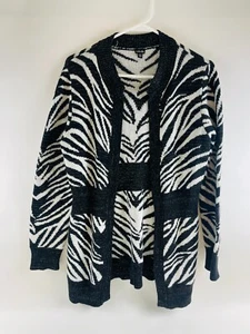 Rafaella Sweater Women's Size Medium Black White Zebra Print Sparkle Cardigan - Picture 1 of 10