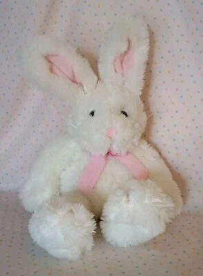 Vintage Animal Adventure White Bunny Rabbit Stuffed Animal Plush 13" Pink Ribbon - Image 1 of 4