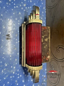 Vintage Art Deco Brass Wall Sconce with Red Glass Rods | Antique Style Fixture - Picture 1 of 6