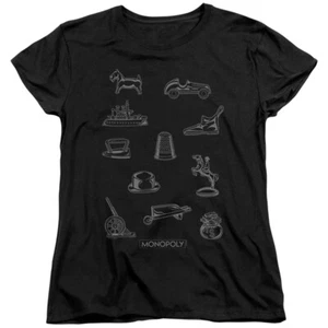 Monopoly Womens T-Shirt Tokens Black Tee - Picture 1 of 1