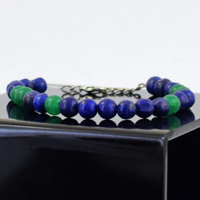 96 Cts Earth Mined 7 Inches Long Emerald & Lapis Lazuli Beads Bracelet SK 46E360 - Image 1 of 3