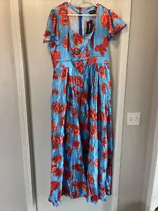 Dress Flowers Women Sz 5XL 28 Blue Red/ Orange Flowers Summer Spring Flowing - Picture 1 of 18