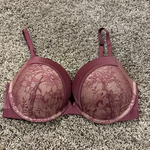 Victoria Secret Bra Push Up Sexy Mauve Maroon Lace 34D - Picture 1 of 6