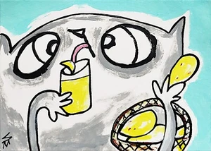 Print Of Cat Painting ACEO Kitten Lemon Contemporary Folk Art by Samantha McLean - Picture 1 of 1