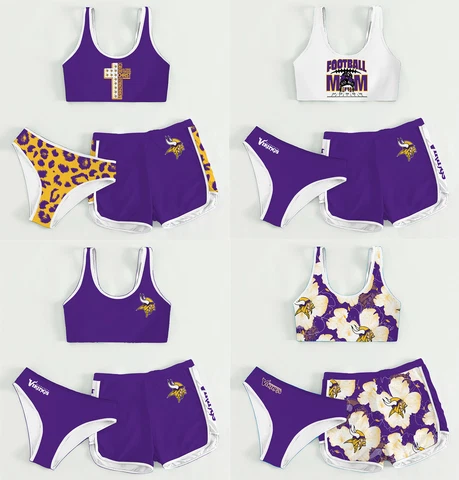 Minnesota Vikings 3PCS Cotton Sports Yoga Suit Crop Tops Swim Shorts Panties Set Cover